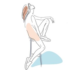 Naked young woman one line drawing style. Minimalistic background. Fashion wallpaper