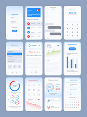 Poster - Web pages design. App online templates with user ui kit various modern symbols icons navigation frames search bar sliders buttons dividers garish vector illustrations