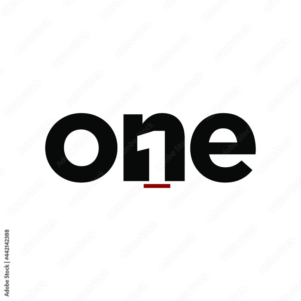 Word One Text Typography of word one with black color and little red color under ...
