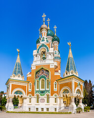 The Saint Nicholas Orthodox Cathedral in Nice, Cote d'Azur, France, Russian Orthodox cathedral