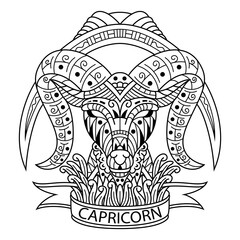 Wall Mural - hand drawn of capricorn in zentangle style