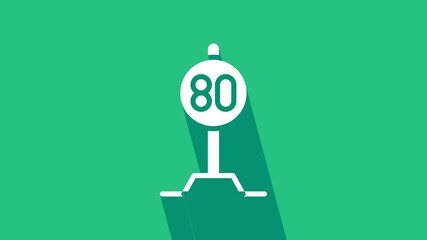 Poster - White Speed limit traffic sign 80 km icon isolated on green background. 4K Video motion graphic animation