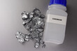 Pure chromium metal stock images. Laboratory accessories stock photo. Laboratory equipment on a silver background. Cr, chemical element stock images