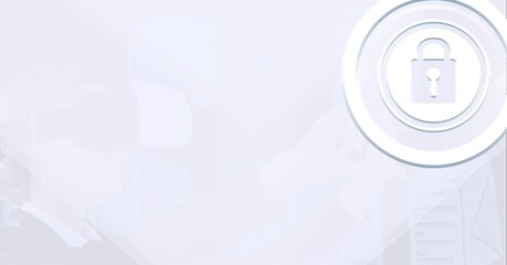 Poster - Composition of digital padlock icon with copy space on white background