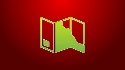 Wall Mural - Green line Folded map icon isolated on red background. 4K Video motion graphic animation