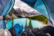 © Mumemories - Group of mountaineer resting and enjoying view of Moraine Lake at national park