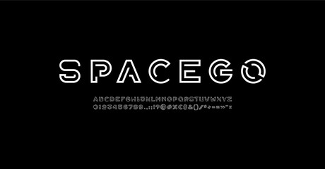 Wall Mural - Modern digital style alphabet, trendy font from thin segment line, minimal technology style letters and numbers and punctuation marks, vector illustration 10EPS
