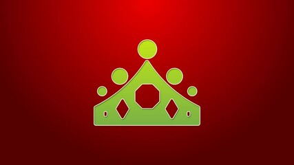 Poster - Green line King crown icon isolated on red background. 4K Video motion graphic animation