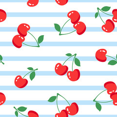 Wall Mural - seamless pattern with cherries on white background. vector illustration