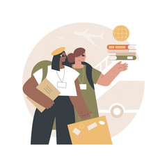 Poster - Educational tourism abstract concept vector illustration. International edu tourism, education abroad, entertaining studying, exchange student, vacation, group in airport abstract metaphor.