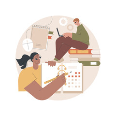 Poster - Revision week abstract concept vector illustration. Effective revision, timetables and planning, reading period, exam week, learn everything, student in library, writing notes abstract metaphor.