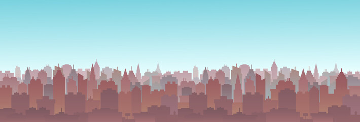 Wall Mural - Cityscape skyline vector illustration. City buildings cartoon style scape.