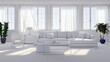 © 3DarcaStudio - Illustration 3D rendering large luxury modern bright interiors Living room mockup computer digitally generated image