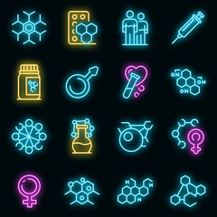 Poster - hormones icons set. outline set of hormones vector icons neon color on black