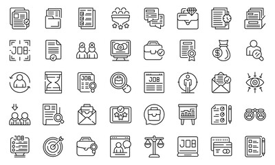 Poster - seeking job icons set outline vector. covid employment job. bad business lost