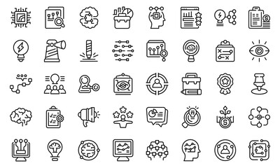 Poster - Insight icons set outline vector. Generation brainstorm. Curiosity problem
