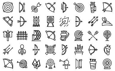 Poster - Archery competition icons set outline vector. Target bullseye. Archery purpose goal