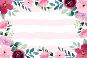 Wall Mural - Red pink flower background with watercolor