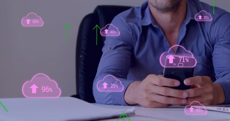 Poster - Animation of digital icons over man using smartphone