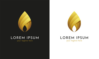 Canvas Print - golden fire flame or droplet icon.