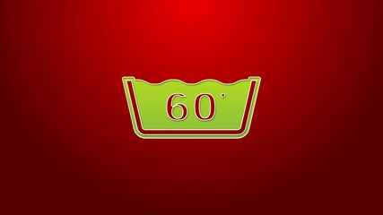 Canvas Print - Green line Washing under 60 degrees celsius icon isolated on red background. Temperature wash. 4K Video motion graphic animation