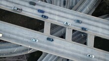 Aerial Shot Of A 4 Level Freeway Interchange In Los Angeles