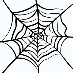 Spider web on white isolated background, web outline, cobweb, spooky decor design, danger insect trap, flat vector illustration