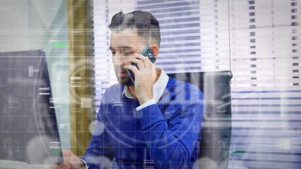 Poster - Animation of digital icons over businessman using smartphone