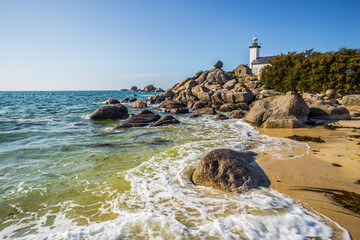 Pontusval lighthouse and coast in Kerlouan