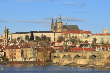 Sticker - Prague castle district with St. Vitus Cathedral and Charles Bridgde.