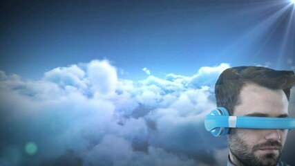 Poster - Animation of man wearing vr headset against sky with clouds