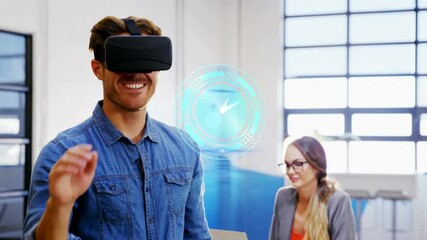Poster - Animation of clock moving fast over businessman wearing vr headset