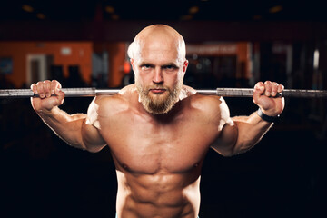 Wall Mural - Well-built man working out with a barbell at the gym