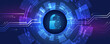 © arthead - Protection from virus attack. Global antivirus secure system. Abstract blue background with various technology elements. Futuristic padlock vector illustration. Cyber attack protection.
