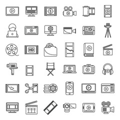 Wall Mural - Online video editing icons set outline vector. Video screen player