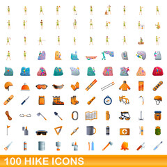 Poster - 100 hike icons set. Cartoon illustration of 100 hike icons vector set isolated on white background