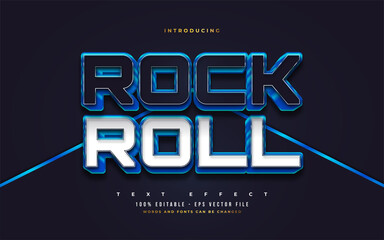 Wall Mural - rock and roll text in blue, white, and black with 3d embossed effect. editable text style effects