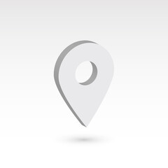 Sticker - Map pointer - white 3D vector object with dropped shadow. Location mark.