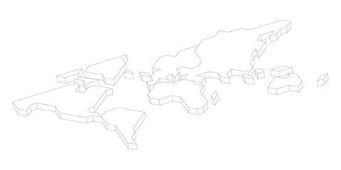 3D white map of World. Simplified vector illustration