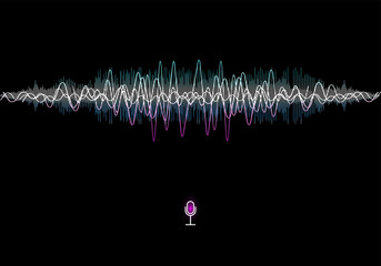 Poster - Futuristic sound wave concept. Futuristic Frequency audio waveform and music wave. Hi-tech AI technology. Microphone voice control. Vector Voice assistant AI and equalizer sound recognition.