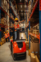 Wall Mural - Logistics and transport worker in a warehouse during pandemic