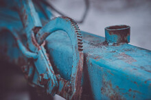 Closeup Shot Of Rusty Blue Industrial Machinery