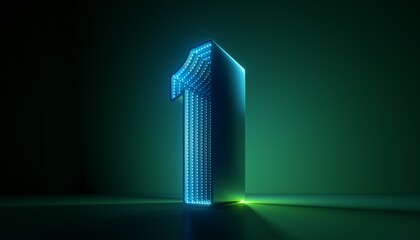 Wall Mural - 3d render, number one, green blue glowing neon light
