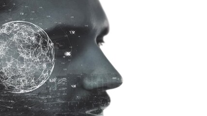 Poster - Animation of scope with network of connections over man face