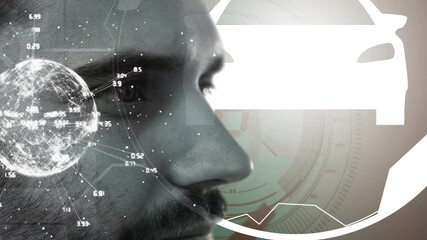 Poster - Animation of globe with network of connections over man face