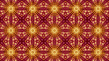 Seamless Pattern Background Of Glowing Yellow Balls On A Red Background With Kaleidoscope Patterns