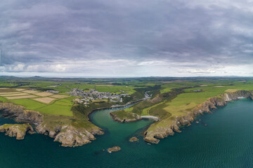 Wall Mural - Solva, Pembrokeshire, Wales drone aerial photo of the coast line copy space and no people