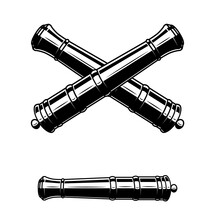 Illustration Of Ancient Cannon. Design Element For Logo, Label, Sign, Poster. Vector Illustration