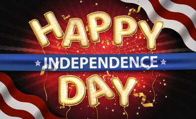 Wall Mural - Independence day vector background with american flag and lettering from balloons. Happy independence day. 4th july greeting card