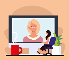 Wall Mural - woman making interview video call